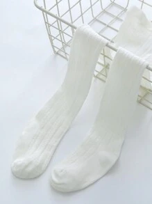 1pc Baby Girls' Soft And Comfortable White Footed Tights