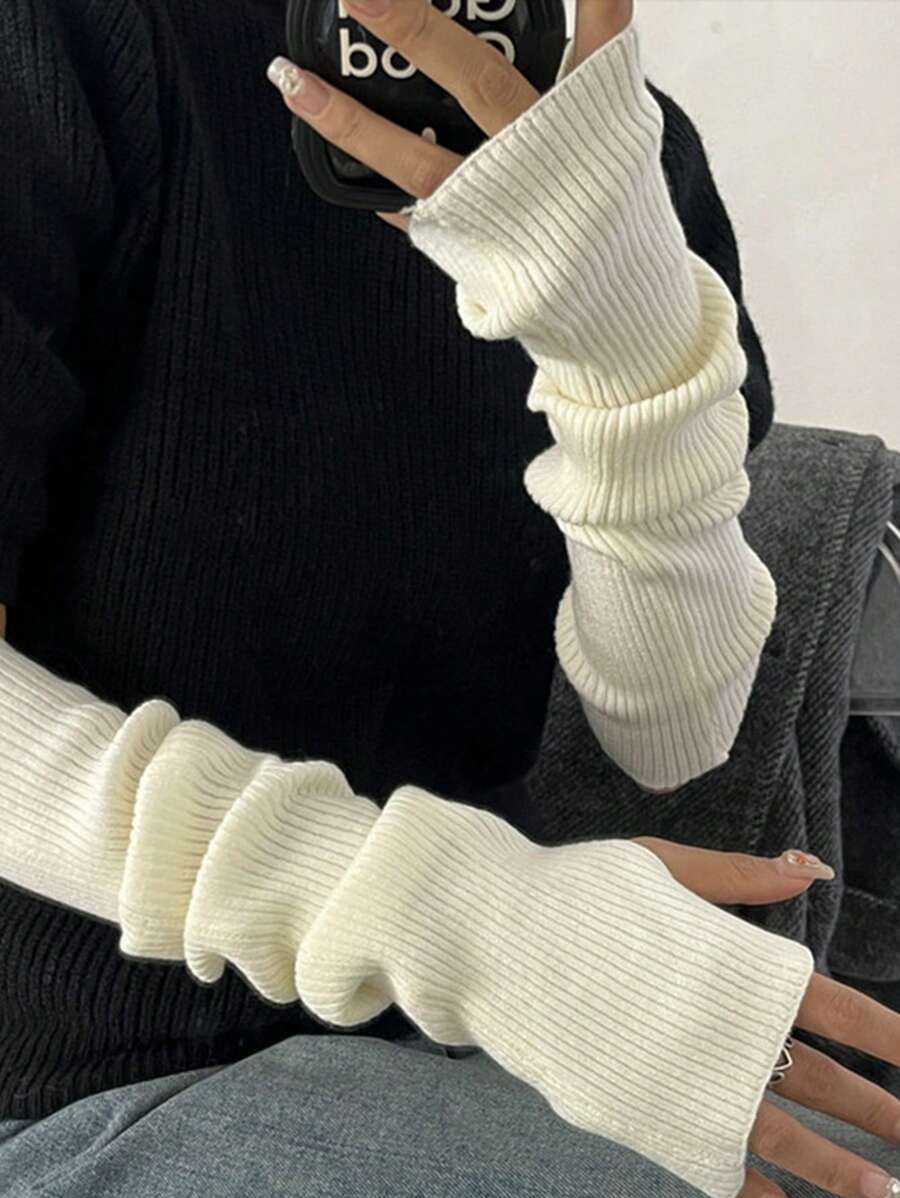 1 Đôi Găng tay len hở ngón thời trang màu trắng trơn dành cho nữ, thích hợp để mặc hàng ngày vào mùa thu đông để giữ ấm. Phụ kiện Halloween Găng tay mùa đông Găng tay lạnh - trắng - Xem 1