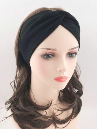 1条女士简约纯色针织发带，弹性好，吸汗透气，加宽设计，适合户外运动、健身、休闲佩戴，也可作为礼物、头巾、吸汗带、校园用品、大学用品、秋冬季女士发饰、度假装扮、优雅围巾、柔软头巾等。