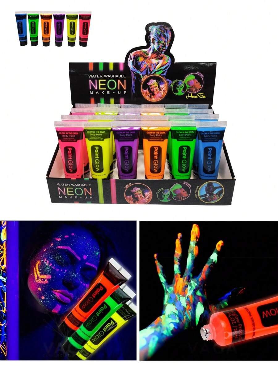 Pinturas Neon Luminoso Paint Glow Luz Body Paint Cuerpo Cara - 24 pinturas - Ver 1