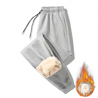 男士秋季户外保暖加厚休闲慢跑运动裤，抓绒材质，冬季款
