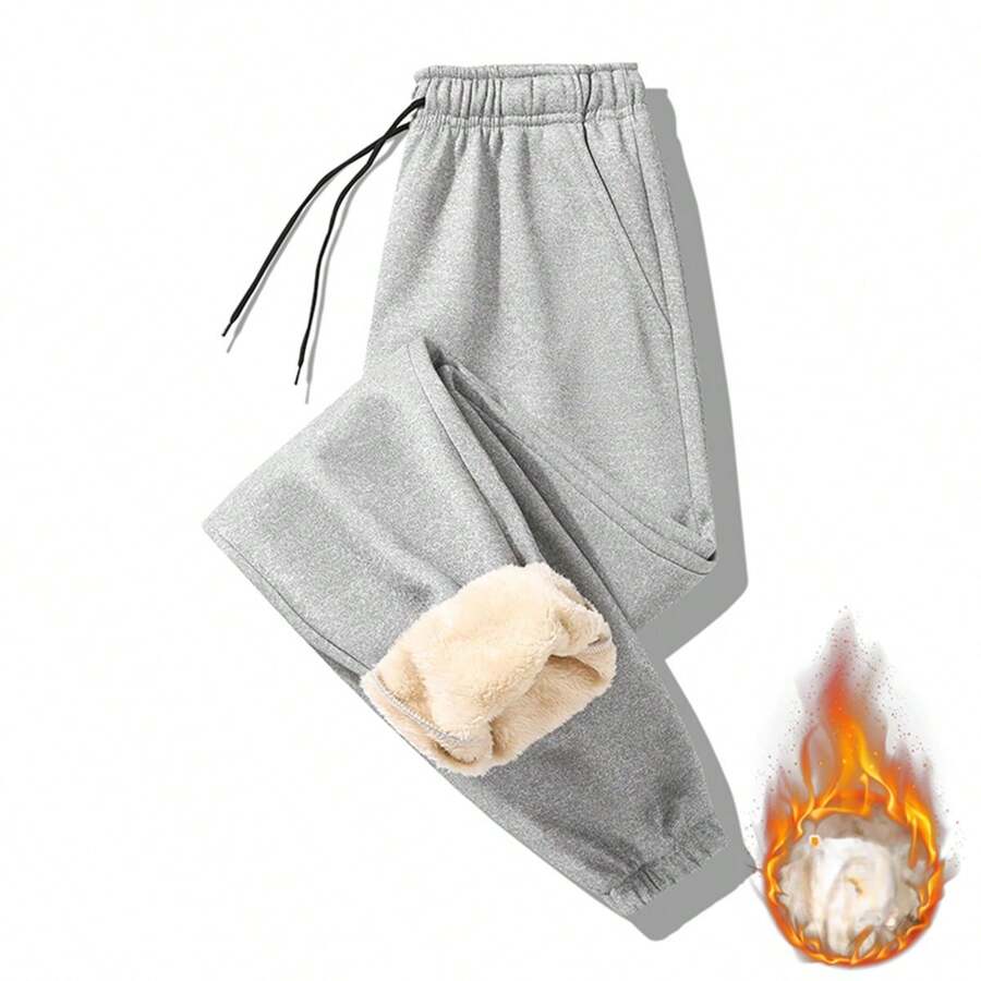 男士秋季户外保暖加厚休闲慢跑运动裤，抓绒材质，冬季款