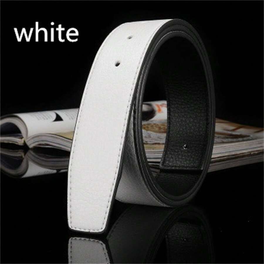 不附腰帶扣飾3.7cm寬度女性和男士腰帶,豪華質量,柔軟的PU皮革,男士穿孔和平滑,合適的適用於4.0CM寬度,穿孔扣飾頭,內徑,3.8寬度腰帶 - 白色 - 查看 1