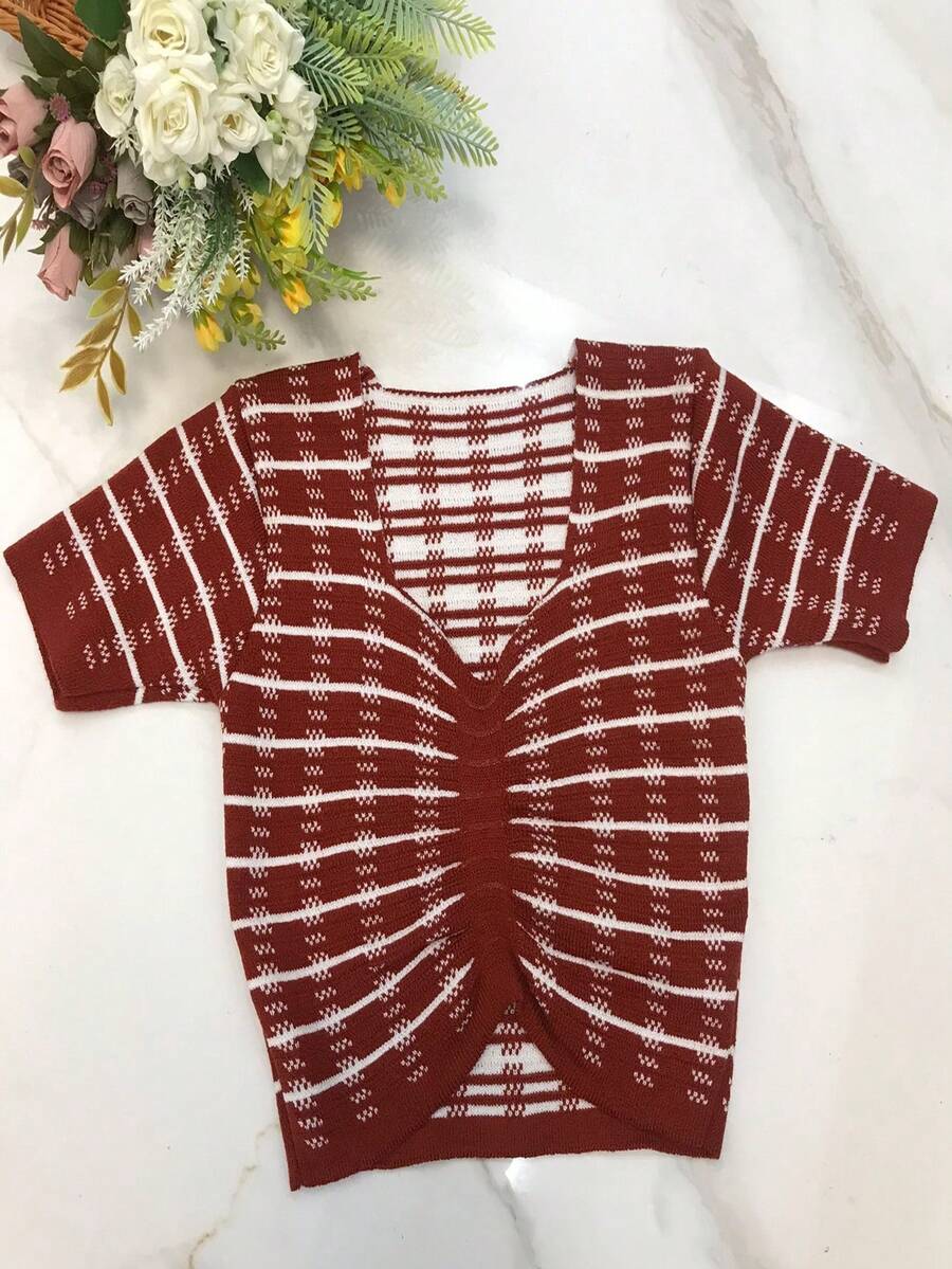 Women Knit Tops - 鏽棕色 - 查看 1