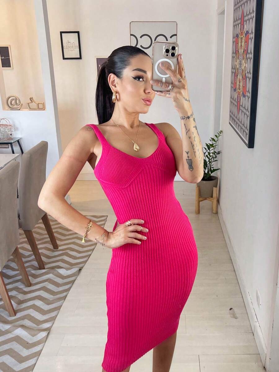 Women Sweater Dresses - Hồng - Xem 1