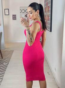 Women Sweater Dresses - Hồng - Xem 3