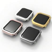 1pc Black Protective Case Compatible With Apple Watch, Half-Wrapped Pc With Metallic Color Plastic Cover - Black - View 6