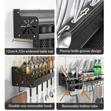 1 件黑色带钩调味架，厨房收纳架，多功能家用壁挂式筷子刀架，免钻厨具收纳挂架，家庭厨房用品 - 黑色 - 查看 4