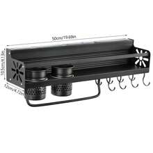 1 件黑色带钩调味架，厨房收纳架，多功能家用壁挂式筷子刀架，免钻厨具收纳挂架，家庭厨房用品 - 黑色 - 查看 8