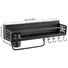 1 件黑色带钩调味架，厨房收纳架，多功能家用壁挂式筷子刀架，免钻厨具收纳挂架，家庭厨房用品 - 黑色 - 查看 7