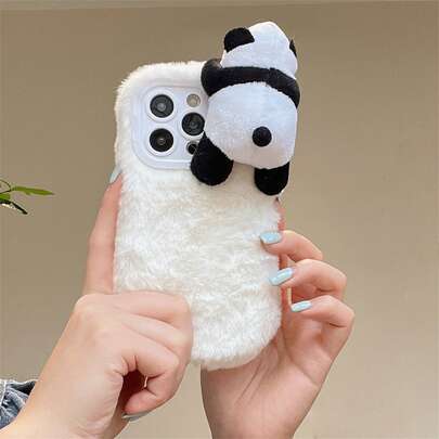 Cute 3D Panda Plush Phone Case Compatible With IPhone 17 Pro Max/17 Pro/17, 16 Pro Max/16 Pro/16, 15 Pro Max/15 Pro/15, 14 Pro Max/14 Pro/14, New 13 Pro Max/13 Pro, 11, 12 Cartoon Furry Phone Case