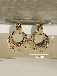 1 Pair European And American Style Fashionable Alloy Geometric Rhinestone Earrings For Ladies' Daily Wear - Gold - View 2