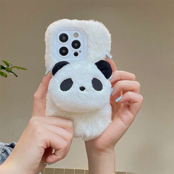 Cute Panda Plush Phone Case Compatible With IPhone 17 Pro Max/17 Pro/17, 16 Pro Max/16 Pro/16, 15 Pro Max/15 Pro/15, 14 Pro Max/14 Pro/14, New 13 Pro Max/13 Pro, 11, 12 Fluffy Cartoon Phone Case