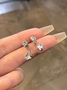 1對s925純銀雙鑽石和寶石耳環,時尚多用途 - 銀色 - 查看 3