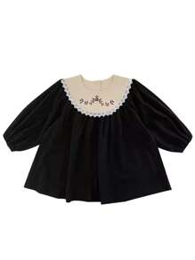 小女孩新款黑色公主裙,宮廷風格刺繡,適用於春秋季節 - 黑色 - 查看 4