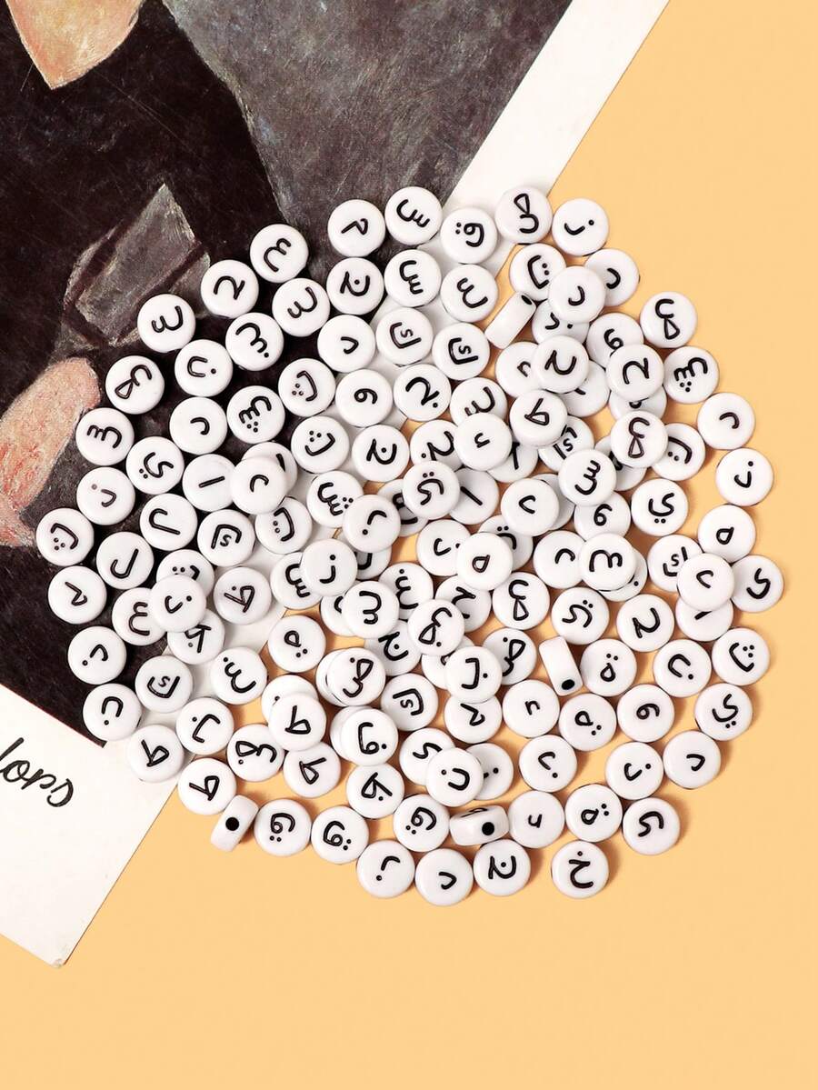 100 cái/gói Acrylic Chữ cái Hạt , Trắng Với Đen - Đen và trắng - Xem 1