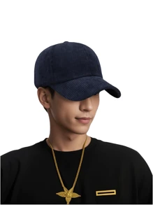 Unisex Solid Color Corduroy Baseball Cap, Autumn & Winter Windproof And Uv Protection - Navy Blue - View 3
