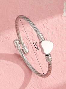 1 件儿童简约心形装饰不锈钢金色手镯女童时尚街头珠宝日常装饰手链