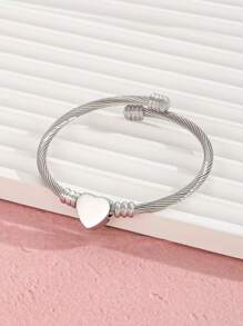 1 件儿童简约心形装饰不锈钢金色手镯女童时尚街头珠宝日常装饰手链