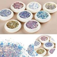 8盒美甲亮片套裝,包括粗亮片和絲綢亮片混合,美甲/美術/手工藝/化妝裝飾套裝 - 彩色 - 查看 6