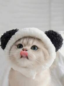 1 Miếng Đáng yêu Gấu Mũ Đối với Thú cưng - Kích thước có thể điều chỉnh Phù hợp Cái cổ Đường tròn - Hoàn hảo Đối với Cún con Chó & - Đen và trắng - Xem 3