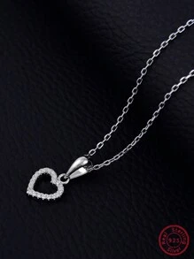 925 Sterling Silver Cubic Zirconia Paved 1 Set/1 Pair/1 Pc Romantic, Sparkling, Classic, Elegant & Fashionable Heart Shaped Jewelry Set/Earrings/Necklace For Women Perfect Decoration For Valentine's Day, Weddings, Engagement, Anniversary, Daily Life, Festivals, Holiday Travels, Birthdays, Parties & Dates Bridal Jewelry Valentines - Silver - View 7