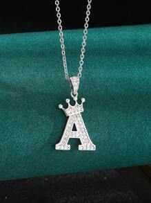1 Pc Classic Popular Initial Letter & Crown Pendant Necklace For Boys Girls Fashion Street Jewelry For Daily Life For Teen Birthday Gift