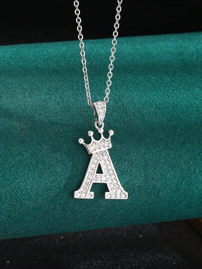 1 Pc Classic Popular Initial Letter & Crown Pendant Necklace For Boys Girls Fashion Street Jewelry For Daily Life For Teen Birthday Gift