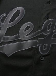 Men's Legendary Baseball Jersey Varsity Jacket With Button And Embroidery, Black, Sport Cardigan T-Shirt - Black - View 4