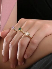 Charm-In 1 件 18K 镀金铜戒指，镶嵌白色锆石心形，适合女士 - 白色 - 查看 2