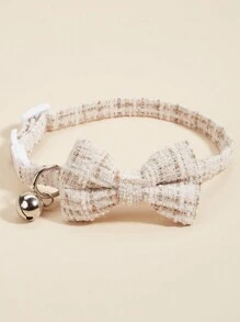 1pc Adjustable Pet Collar With Bowknot, Suitable For Cats And Dogs, Decorative Khaki - Khaki - View 4