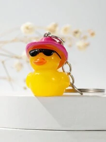 Cute Fashionable & Lovely Multicolor Duck Shaped Keychain/Bag Charm With Hat And Sunglasses, Suitable For Daily Use - Hot Pink - View 4