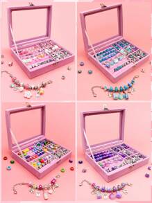 1套時尚合金亞克力歐洲彩色珠子吊飾diy手鍊套裝,適用於手鍊項鍊首飾製作配件,作為朋友婚禮和生日禮物的首飾用品 - 彩色 - 查看 2
