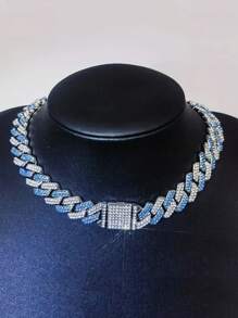 CVNANA 1 件 14 毫米翻蓋男女通用粗鏈項鍊嘻哈風格水晶鑲嵌手鍊 - 藍色 - 查看 8