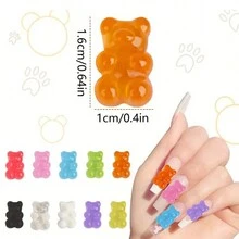 20 chiếc mặt dây chuyền hình gấu dẻo 3D nhiều màu trong suốt và màu trơn bằng nhựa phẳng dùng làm đồ trang trí móng tay - Nhiều màu - Xem 3
