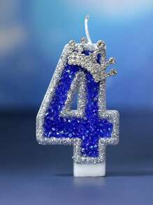 1pc Creative Blue Dreams Number Candles Decorated With Crown & Rhinestone For Birthday Cake - Silver - View 5