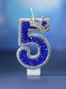 1pc Creative Blue Dreams Number Candles Decorated With Crown & Rhinestone For Birthday Cake - Silver - View 6