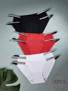 3 Piezas/set Bragas De Triangulo Con Banda Tejida Brillante Para Mujer De Tiro Bajo
