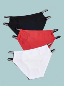 3 Piezas/set Bragas De Triangulo Con Banda Tejida Brillante Para Mujer De Tiro Bajo