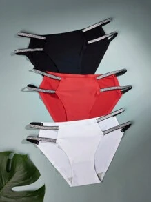 3 Piezas/set Bragas De Triangulo Con Banda Tejida Brillante Para Mujer De Tiro Bajo