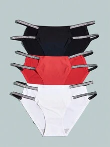 3 Piezas/set Bragas De Triangulo Con Banda Tejida Brillante Para Mujer De Tiro Bajo