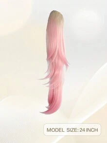 淺粉色單片式外置馬尾假髮,適合長捲髮女性,可調節鬆緊帶 - 間色 - 查看 4