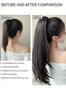 淺粉色單片式外置馬尾假髮,適合長捲髮女性,可調節鬆緊帶 - 間色 - 查看 5