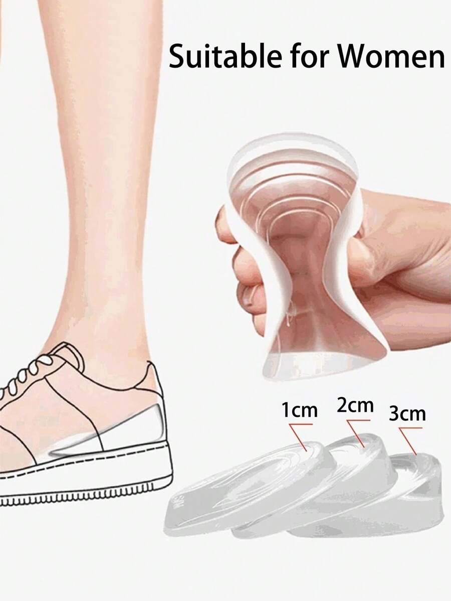 1 đôi Trong suốt Mềm mại Chiều cao Cái đệm Vô hình Giày Gót chân Chèn Chân Nâng cao Lót giày ( Thích hợp Đối với phụ nữ ) - Nhiều màu - Xem 1