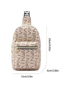 字母圖形單肩包,休閑帶拉鍊斜挎胸包,女士時尚腰包 - 米色 - 查看 2