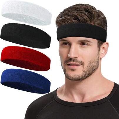4 st/set svart vit röd blå svettband sportpannband för män, fukttransporterande hårband, sporthandduk, bandana för löpning, cykling, yoga, spa gym, herr semesteraccessoarer, herraccessoarer, accessoarer för män, fotbollshåraccessoarer, basebollaccessoarer, pannband för män, presenter