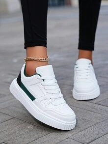 女士春秋舒適的低幫皮革平底運動休閒鞋 - 彩色 - 查看 3