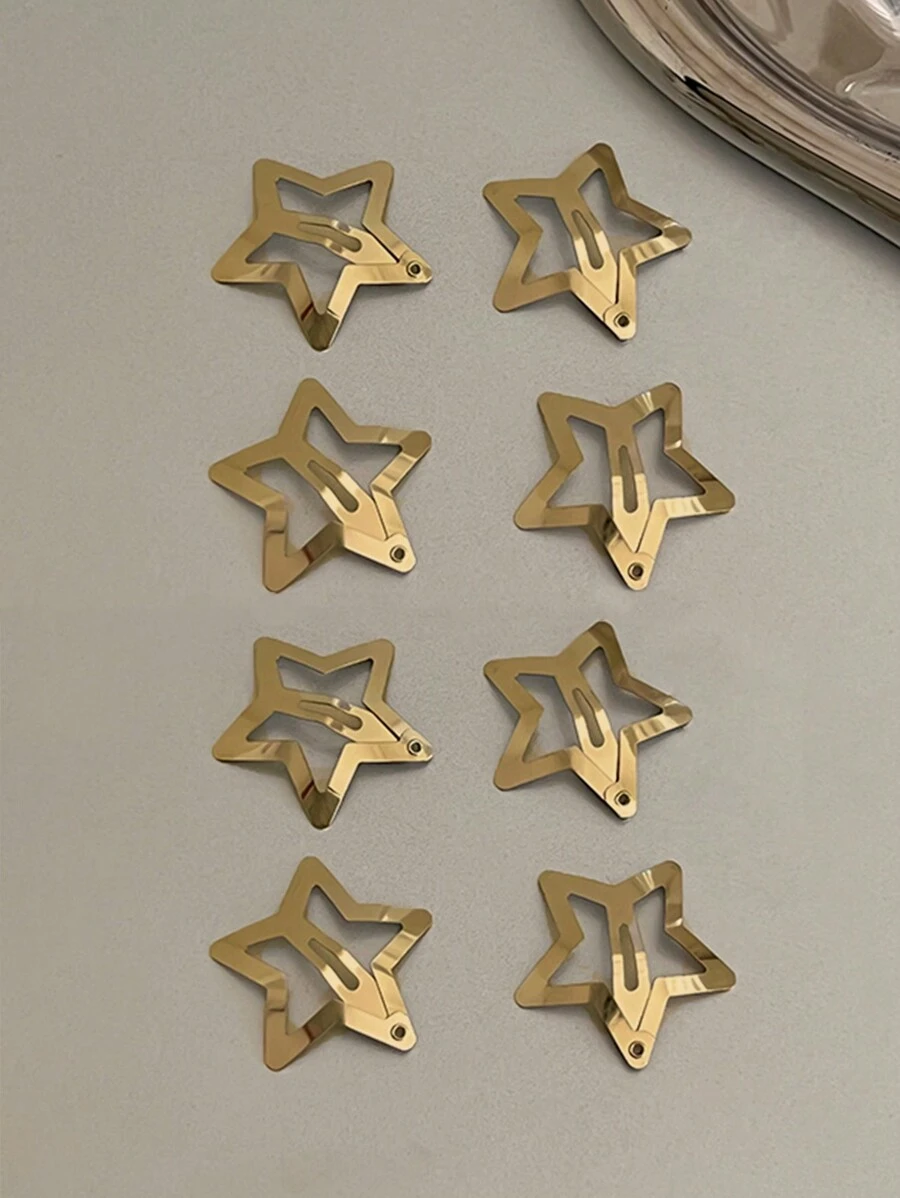 8件套女士发饰，金色发夹，3厘米金属星星发卡，甜美优雅五角星街头金色发饰y2k爪夹发爪发夹，学习用品 - 金色 - 查看 1