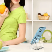 1pc Transparent Acrylic Mobile Phone Stand Desk Base Holder For Universal Desktop Charger Support Phone Stand - Clear - View 6