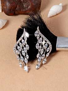 1对时尚精致的翼形立方氧化锆水滴形新娘奢华晚宴礼物百搭个性化女士耳环 - 白色 - 查看 7